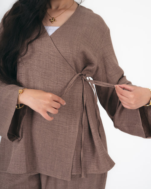 Linen Cardigan in Mocha Taupe